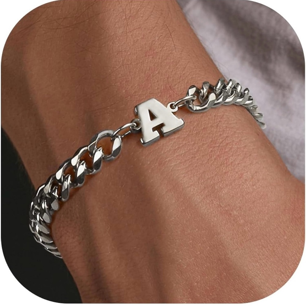 Silver L, N, P, T, V, Y Initial Bracelets for Men
